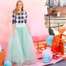 Супер Puff Длинные Тюль Юбки Женщин Зеленая мята Бальное платье Очаровательная Макси Юбка High Street Весна Лето Лолита Saia Юп