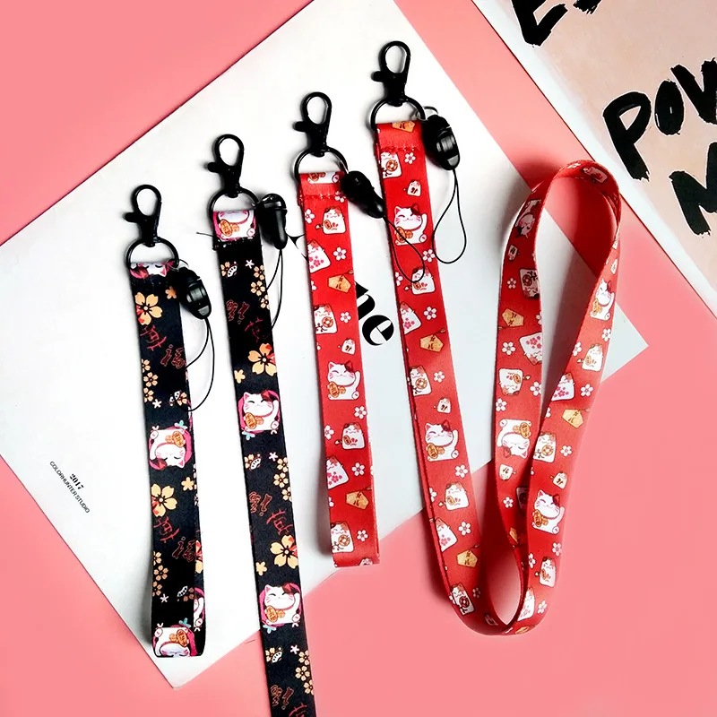 

New Trendy DIY Ribbon Band For Phone Case Short and Long Lucky Cat Printing Ribbon Bands Keyring Key Rings For Women Bag Charms