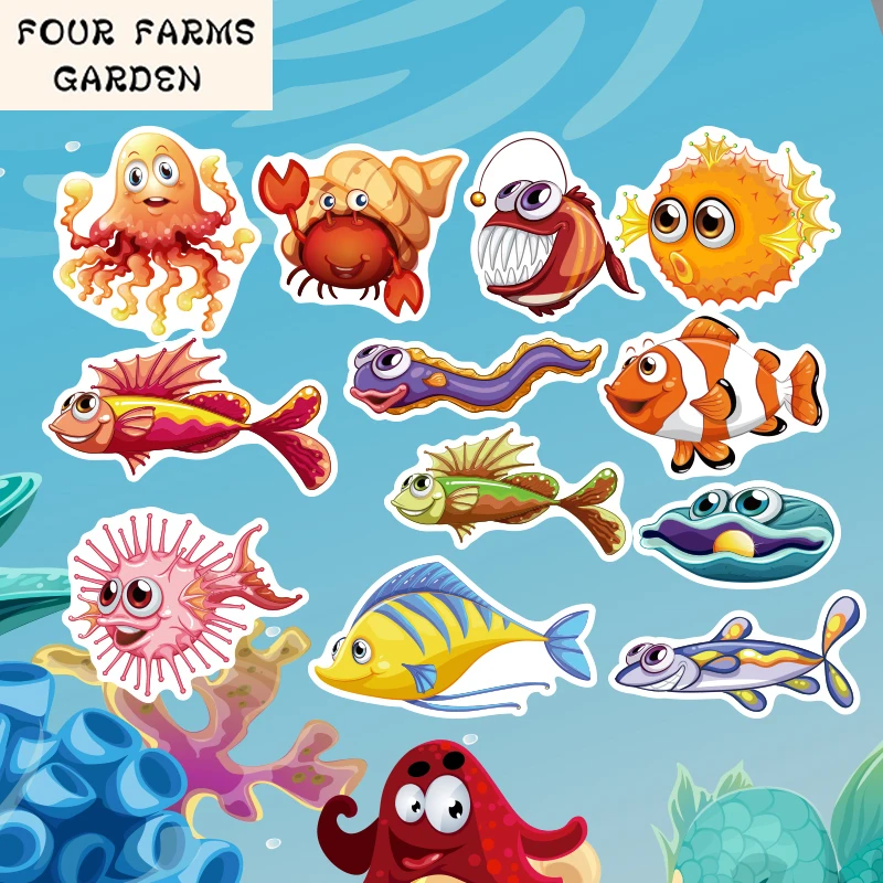 33pcs underwater world fish sea world fish stickers waterproof stickers