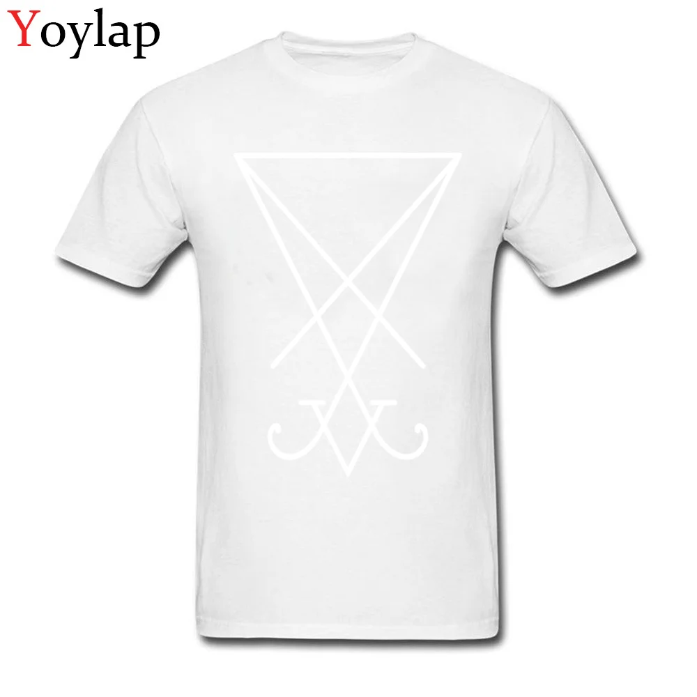 All Cotton Men Short Sleeve Tops Tees Sigil of Lucifer - White Printed Summer Autumn T Shirts Design Fitted Crew Neck Tee-Shirts white