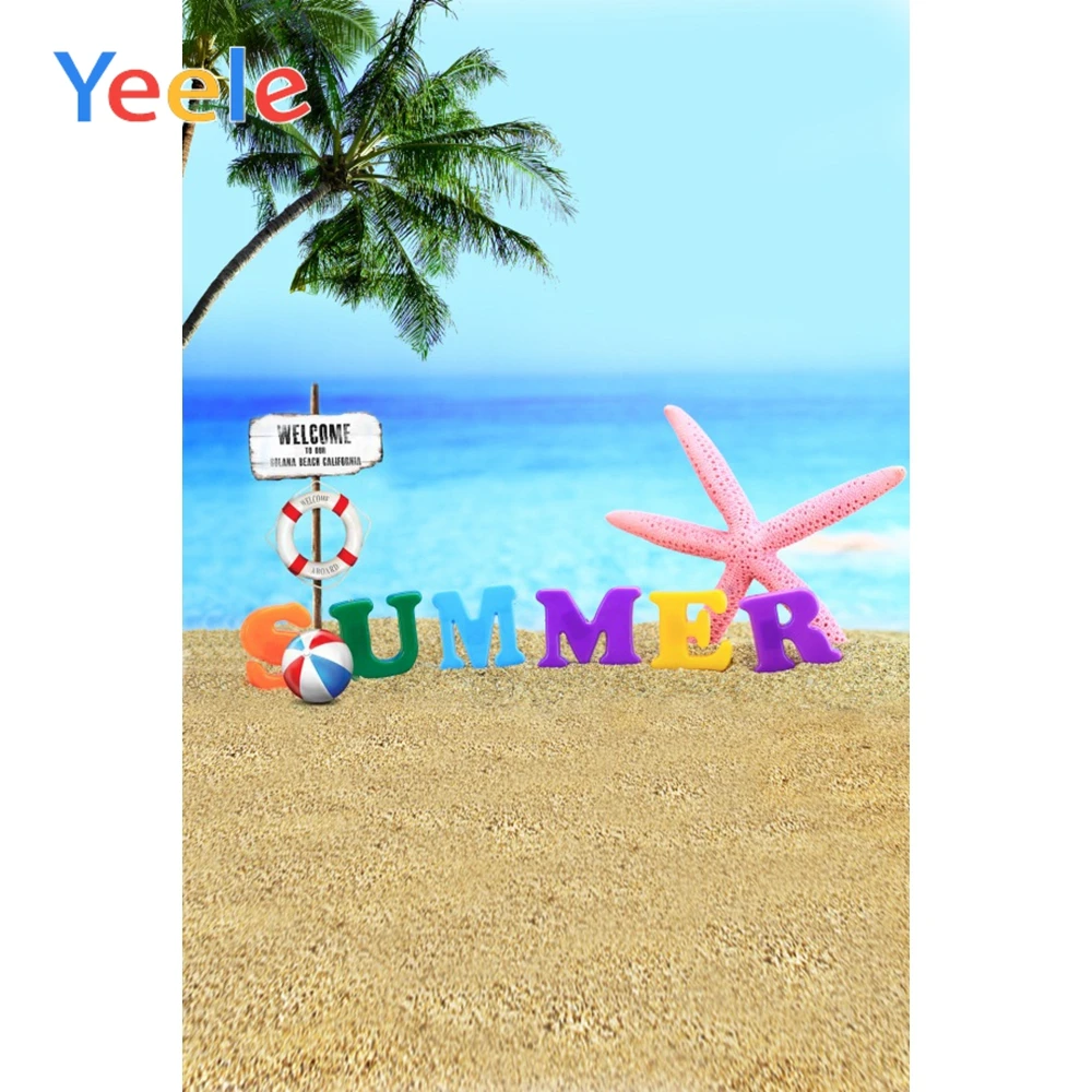 

Yeele Summer Beach Palm Tree Swimming Ring Starfish Boll Kid Scene Photography Background Photographic Backdrop For Photo Studio