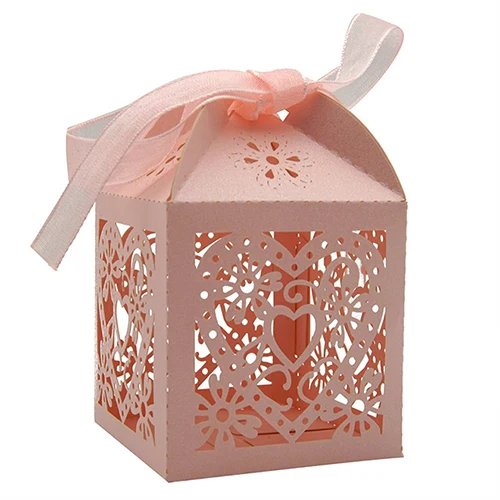 50pcs/lot Wedding Gifts For Guests Paper Box Laser Cut Gift Bag Bride and Groom Birthday Party Favors Decoration Gift Candy Box - Цвет: Pink heart