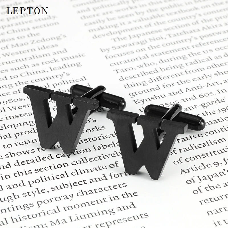

Lepton Stainless steel Cufflinks for Mens IP Black Gun Metal Letters W Cuff links Men French Shirt Cuff Cufflink Relojes Gemelos