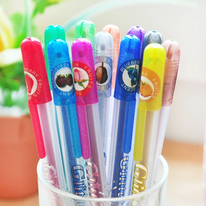 韓国文房具セットフルーツの香りglitterpen12フラッシュペンマーカーペン Aroma Pen Pen Markerpen Pen Aliexpress