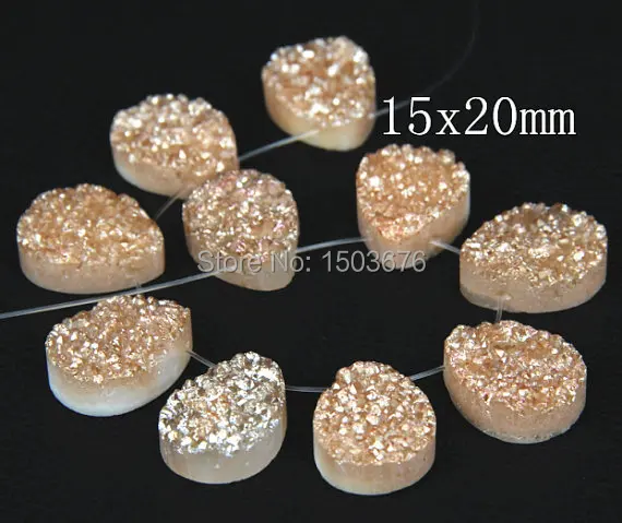 

10pcs Champagne Titanium Drusy Stone Top Drilled Flat Teardrop Pendant Beads. Druzy Cabochons Nugget, 15x20mm, different sizes