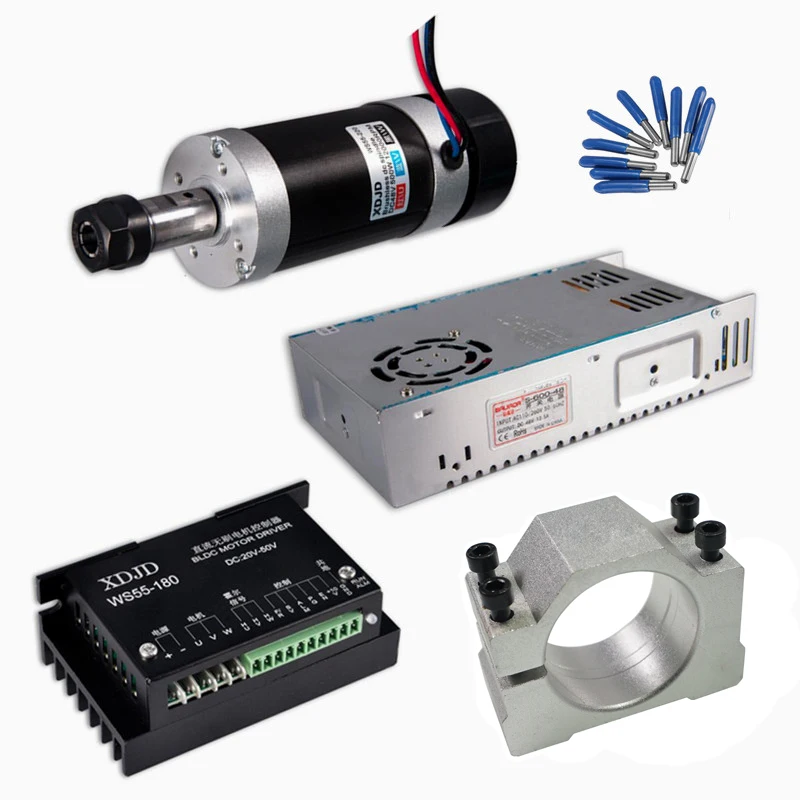 

DC CNC Machine Spindle Brushless 400W Air Cooled Spindle Motor Switching Power Supply Motor Driver 55MM Clamp ER11 CNC Parts