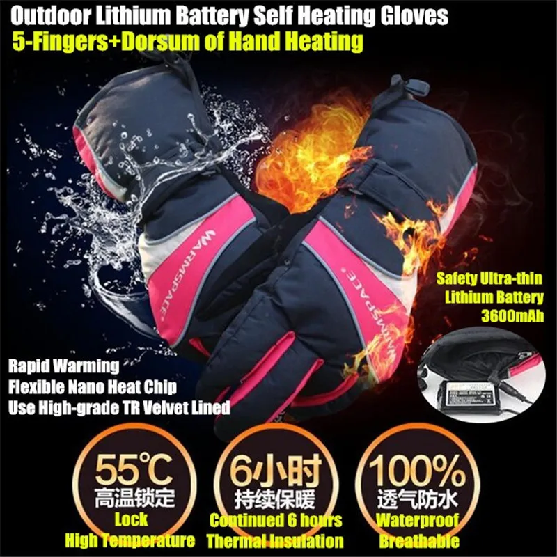 

Warmspace 3600MAH Smart USB Electric Heating Gloves,Waterproof Ski Gloves Li-Battery Self Heated,5 Finger&Hand Back Heat 6 hour