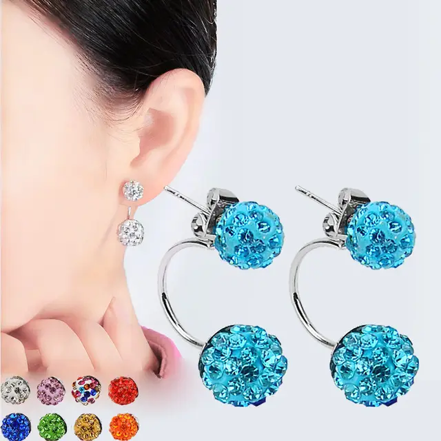 New Double Side Earrings Fashion Crystal Disco Ball Shamballa Stud New Double Side Earrings Fashion Crystal Disco Ball Shamballa Stud For Women Stainless Steel Bottom