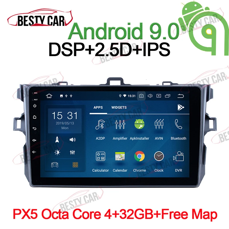 Best Android 9.0 Car Multimedia Player Stereo GPS for Toyota COROLLA 2006~2016 Navigation Head Unit Radio DSP 2.5D+IPS 0