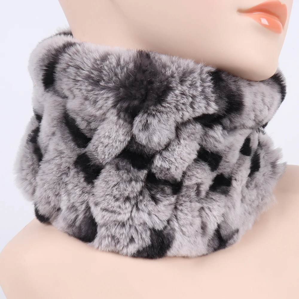 2025 Hot Sell Women Good Elastic Real Fur Scarf Lady Knitted Rex Rabbit Fur Headbands Girls Natural Rex Rabbit Fur Ring Scarves 4