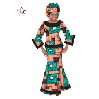 

Plus Size Women 2 Piece Sets Dashiki Crop Top and Skirts Traditional African Clothing Bazin Free Headtie African Sets WY064