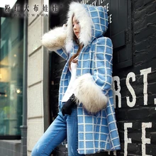 dabuwawa wool coat 2017 new autumn winter plaid jacket slim casual fashionable real fur collar hooded coat women wholesale