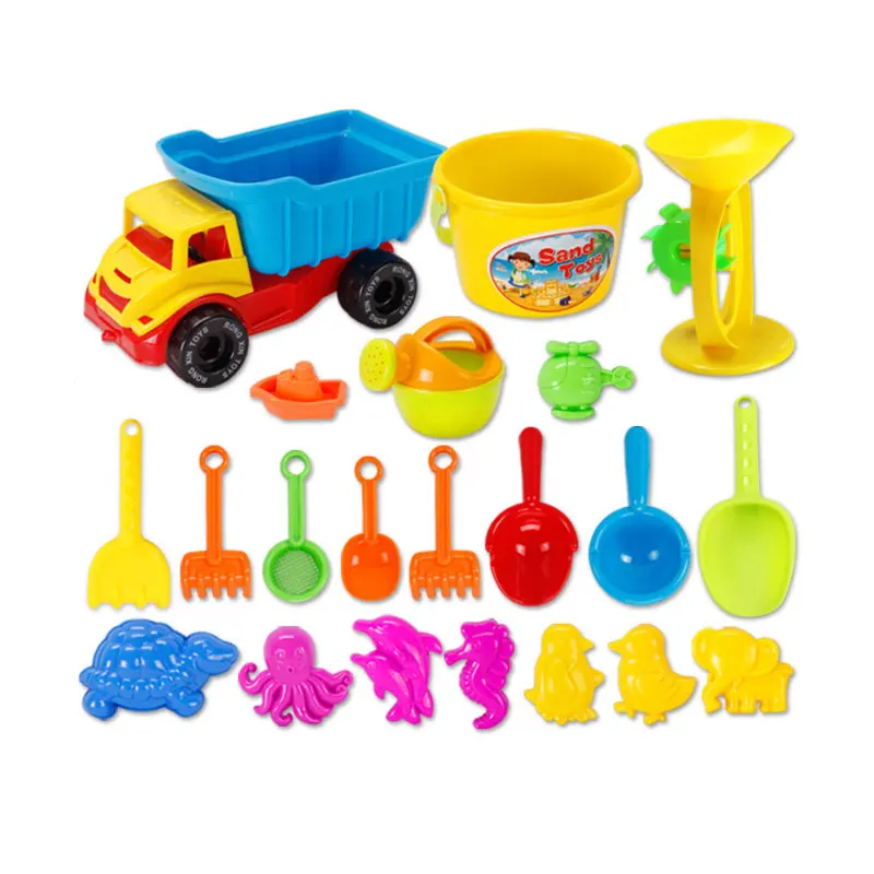 YunNasi 21pcs Sandy Beach Toys For Boys Watering Can Bucket Spade Shovel Dolphin Elephant