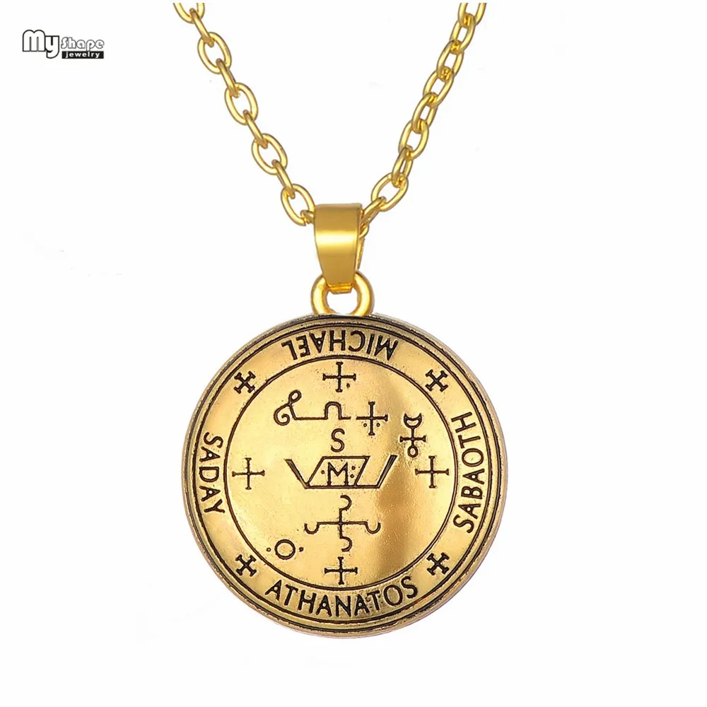 

My Shape Collares Seal of Archangel Michael Enochian Statement Necklace Men Talisman Amulet Angel Tibetan Necklaces for Women
