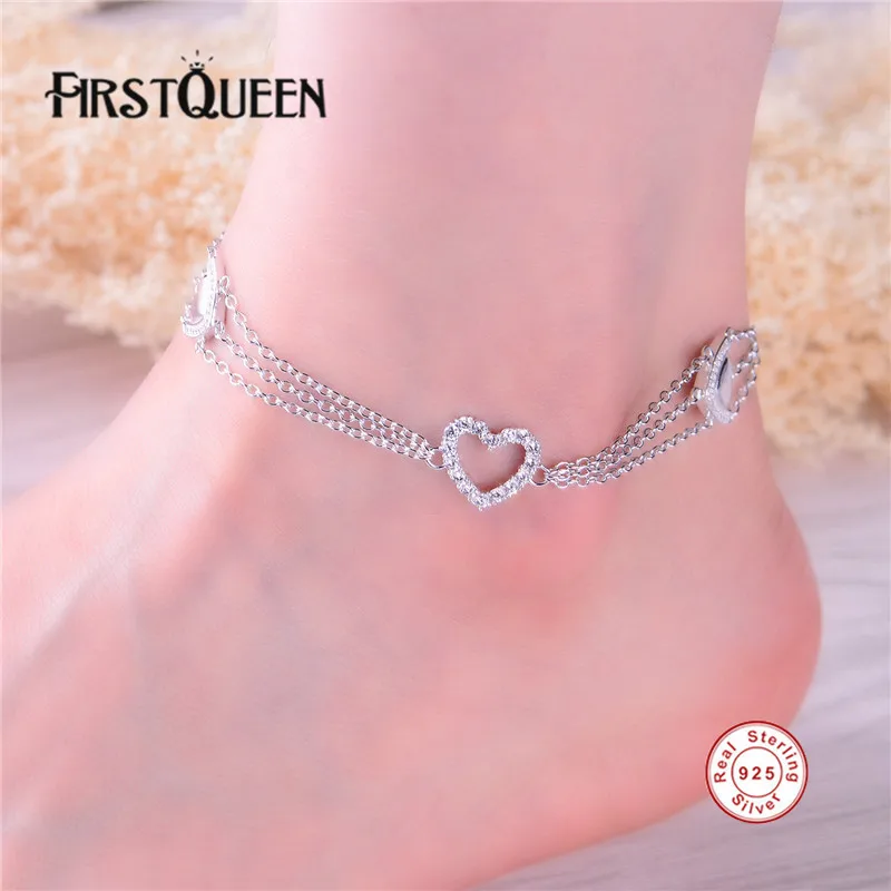 

FirstQueen 100% Sterling Silver 925 Anklet High Quality AAA Cubic Zirconia Best Gift For Women Casual DIY Fine Jewelry