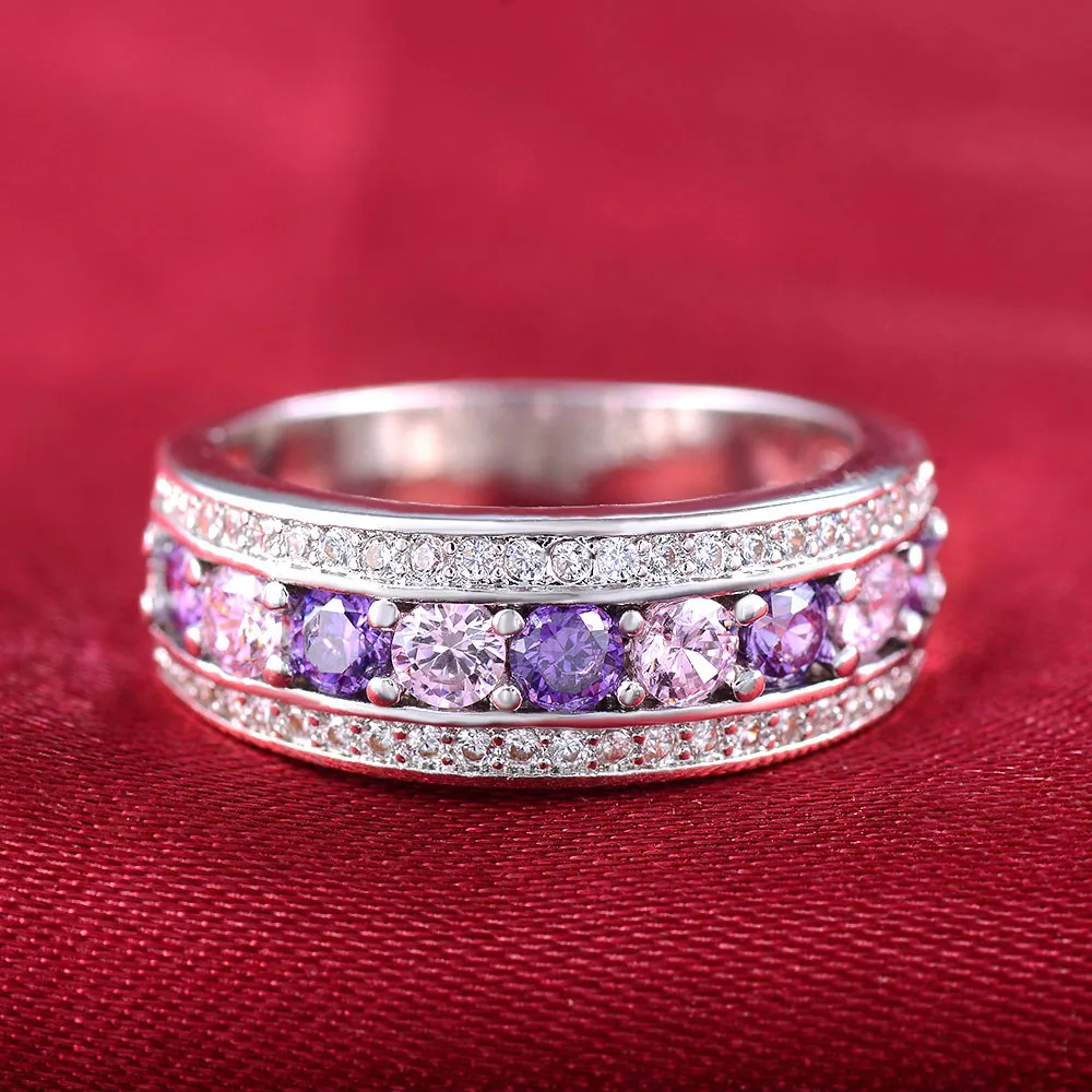 Круглые кольца из стерлингового серебра 925 пробы для женщин фиолетовые и розовые стразы anies ювелирное изделие Свадьба Помолвка кольцо Мода bague DD135