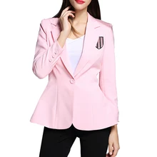 High Quality ! Woman Blazers 2016 Spring Autumn New Fashion Long Sleeve Single Button Embroidery Badge Slim Women Jacket Blazer