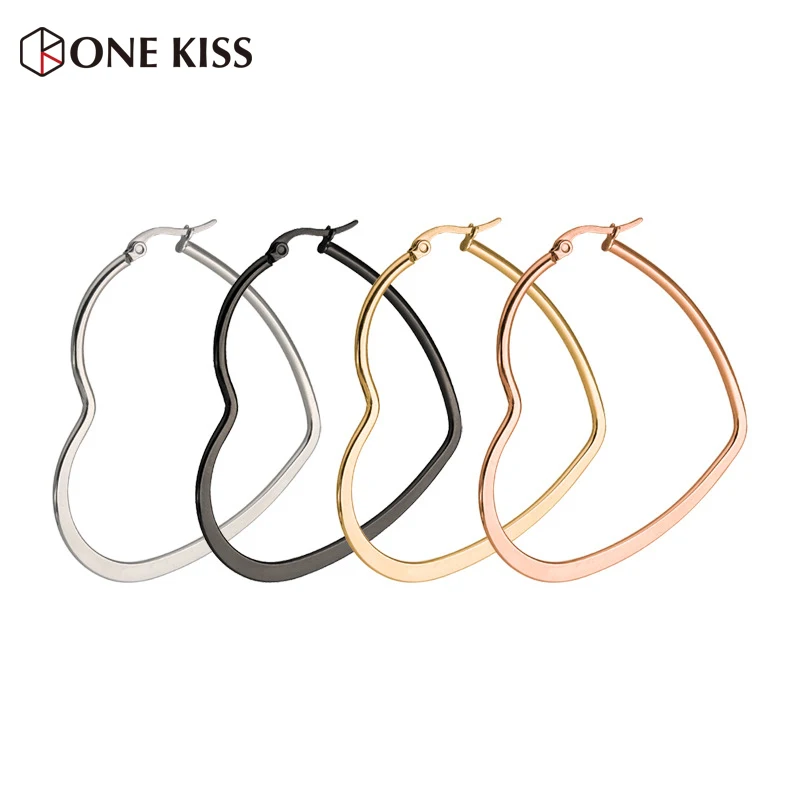 

Top Quality Simple Stainless Steel Heart Hoop Earring for Women Romantic Ear Jewelry Hollow Big Gold/Silver Charm Brinco Gifts