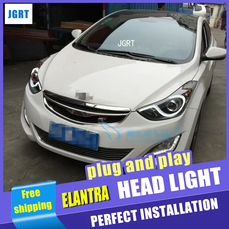Автомобильный Стайлинг для Hyundai Elantra MD светодиодная фара в сборе 2011- S-Тип головная фара ангельский глаз светодиодный drl H7 с hid комплект из 2 предметов