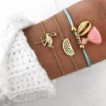 

VKME Bohemian Bird Tassel Charm Bracelet Female Watermelon Multilayer Rope Bracelet Jewelry Chain, Gift