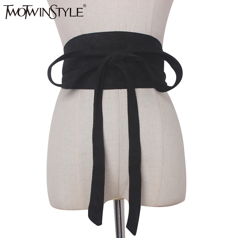 

TWOTWINSTYLE Suede Decorative Woman Belt Lace Up Bow Multiple Colour Female Delts Sweets Clothing Accessories Fashion