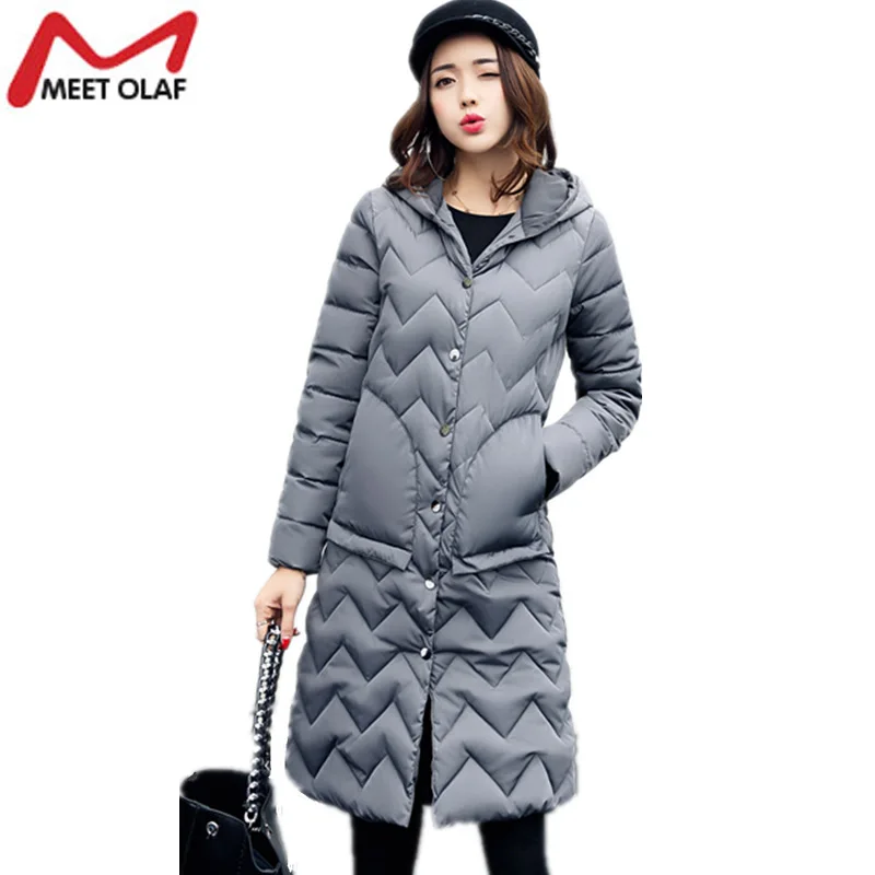 Winter Jackets For Women 2017 New Under Knee length Long Single Buttons