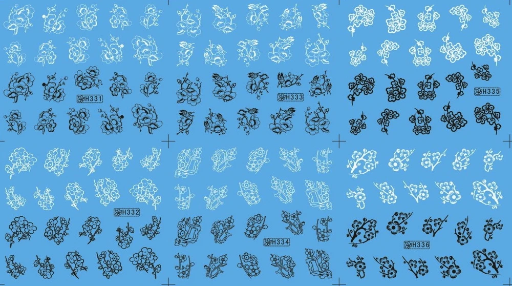 

6 PACKS / LOT NAIL ART WATER STICKERS NAIL DECALS BLACK WHITE COCKSCOMB LOTUS FLOWER TRIBAL H331-33