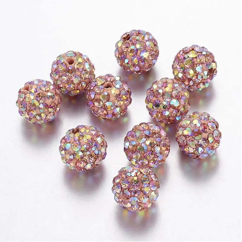 50Pcs Handmade Polymer Clay Rhinestone Beads 10mm Pave Disco Ball Beads
