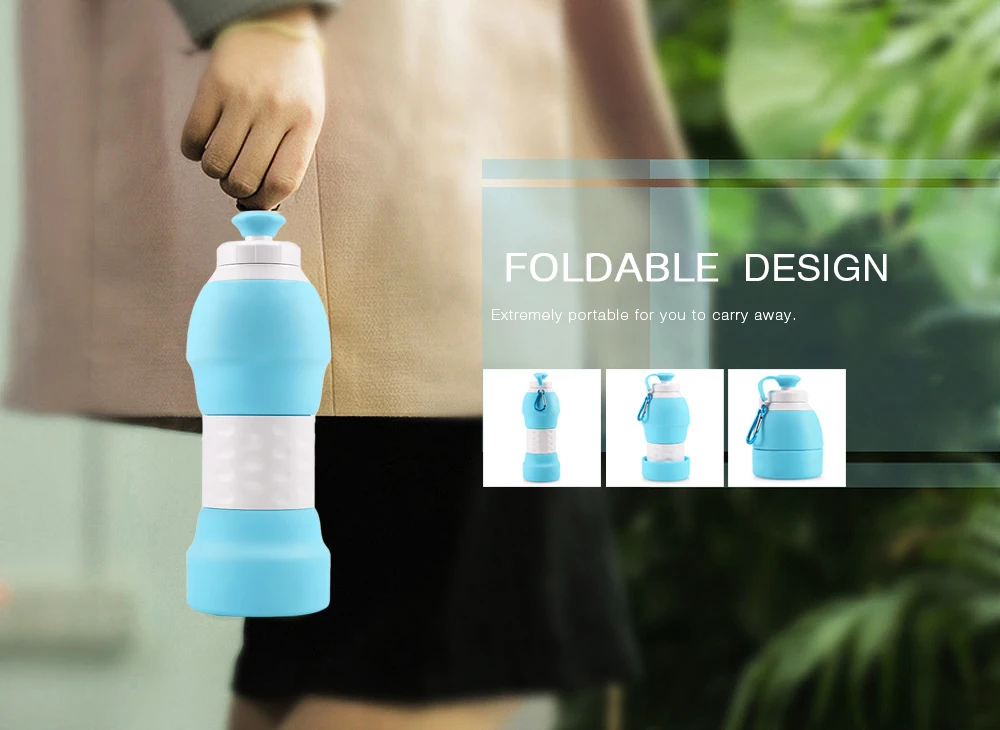 Platinum Silicone Foldable Portable Drinking Water Bottle 580ML Large Capacity