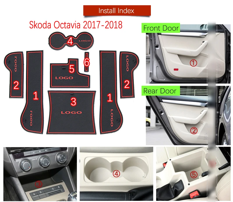 Противоскользящий резиновый коврик для Skoda Octavia A7 Facelift 2017 2018 подушка чашки