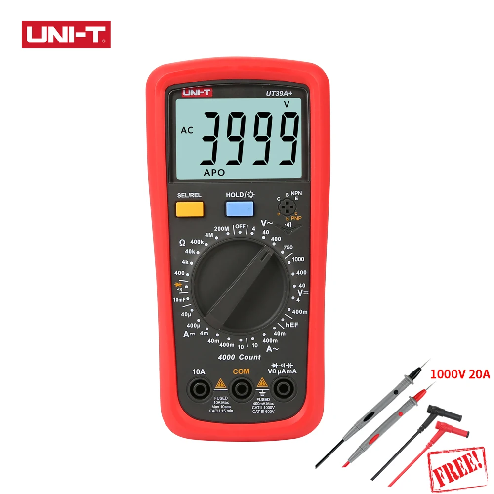 

UNI-T UT39A+ Digital Multimeter 1000V 10A Auto Range Tester Upgraded from UT39A AC DC V/A Ohm /Temp /Frequency/HFE/NCV test