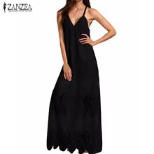 ZANZEA Fashion Cream White Deep V Neck Split Slip Sleeveless Long Dresses 2017 Womens Summer Beach Wear Maxi Dress Plus Size 5XL