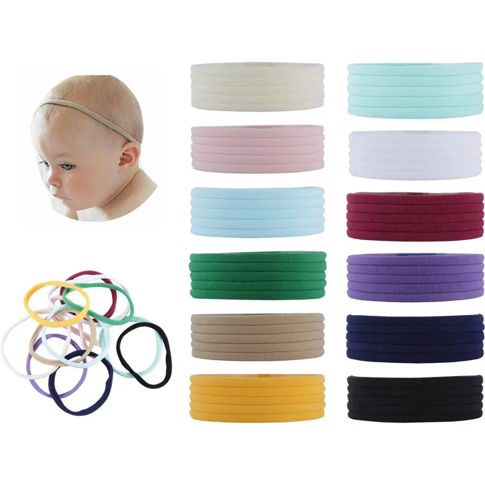 

60 Pack Super Soft Stretchy Elastic Nylon Headbands Bow Nude Hairband Slim Turban Headwrap Hair Ties for Newborn Baby Girls