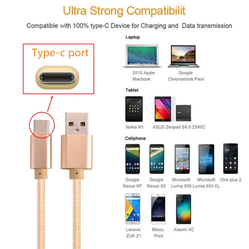 Кабель usb type C 2.4A для быстрой зарядки смартфона, передачи данных, зарядное устройство, нейлоновый шнур для samsung Galaxy A30 A50 S10 S9 S8 Plus Note 9