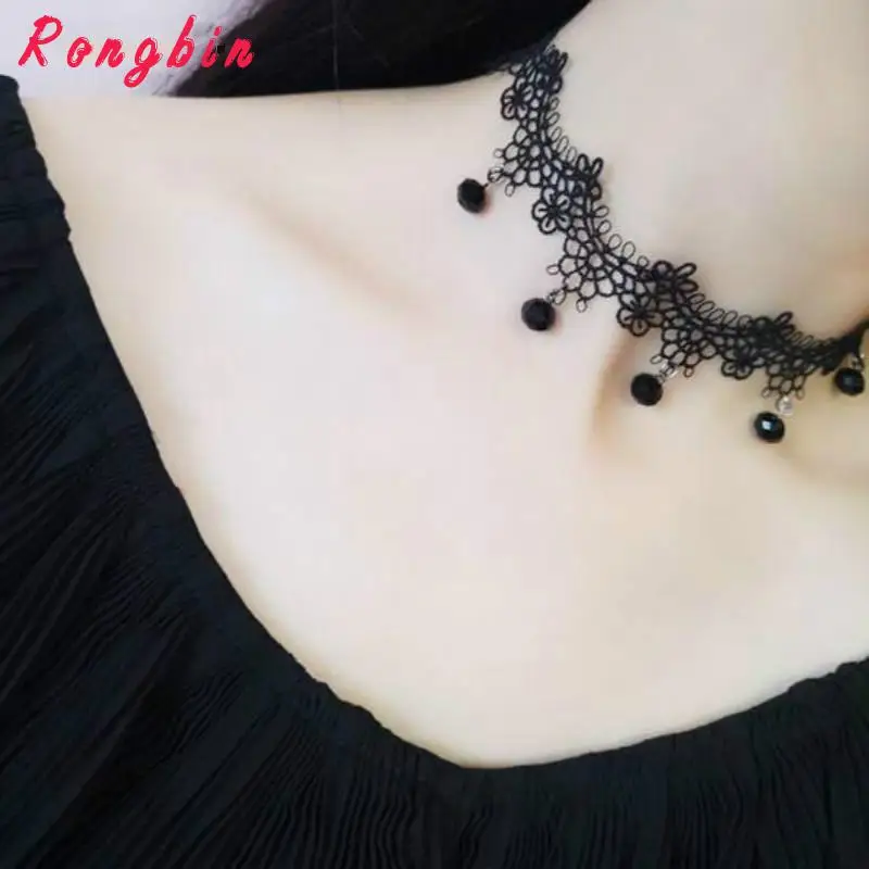 

Black Lace Choker Necklace For Women simulated pearl statement necklace Chocker choker collares mujer Collier Femme Jewellery