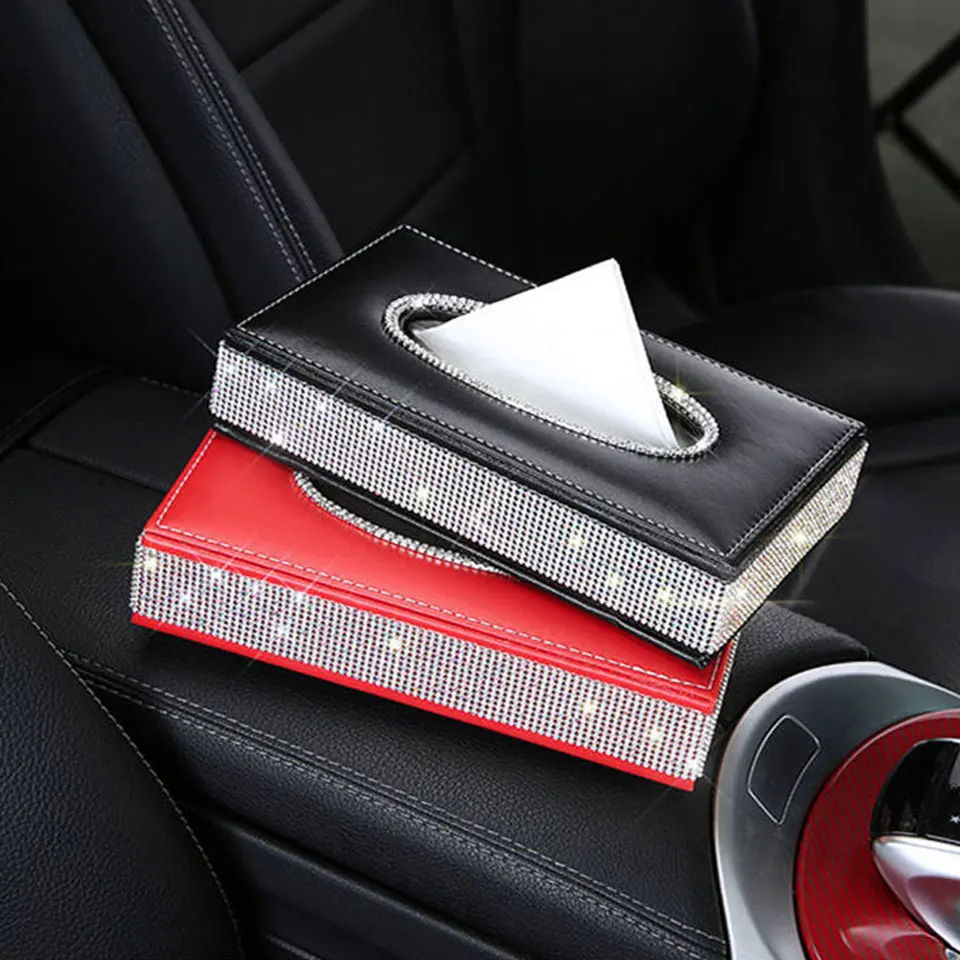 Горячие кожа PU Tissue Box держатель Bling Украшенные стразами прямоугольная салфетка