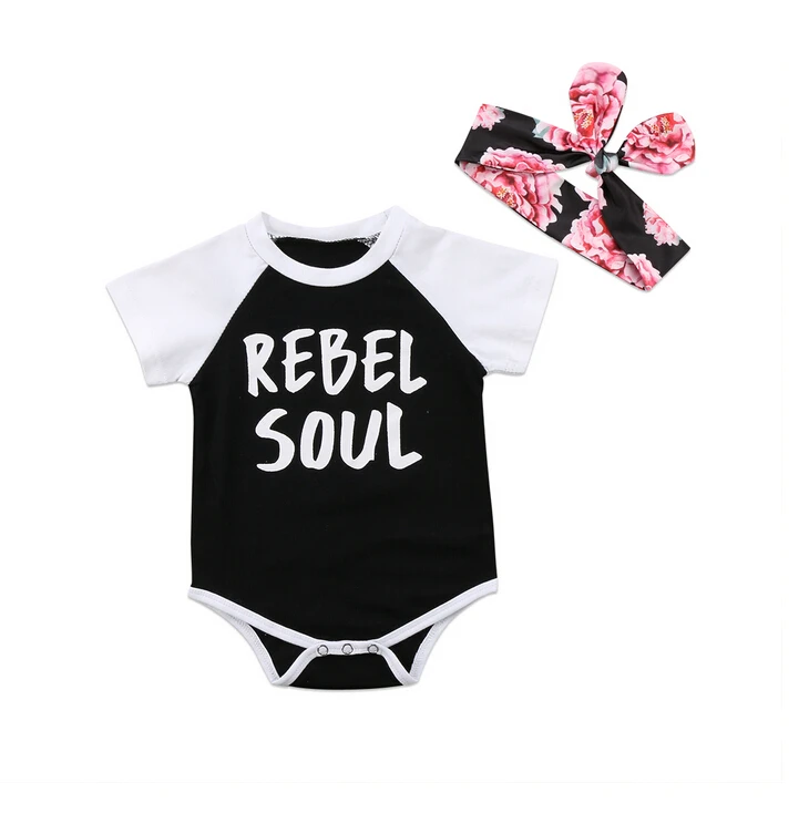 One Piece Bodysuits Letters Print Short Sleeve Newborn Baby Girls Kid