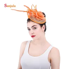 Постельное белье с цветами очаровательные оранжевый девочек-гостей на свадьбе Шапки перья для торжественного случая свадебный головной убор с заколки с украшениями mariage H51