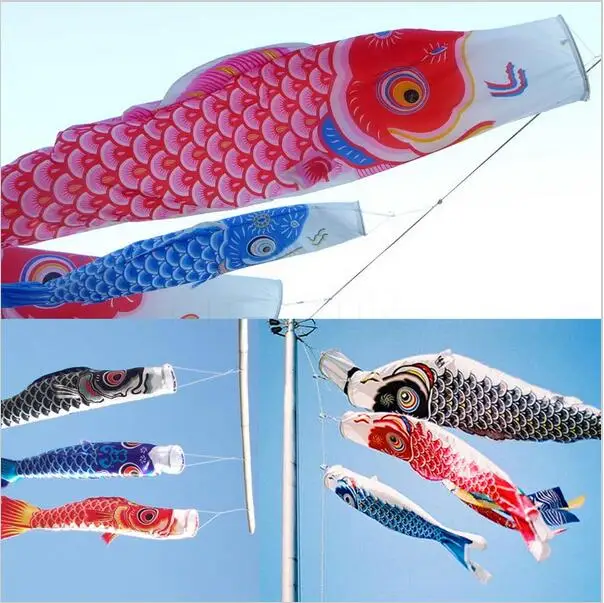 WR_ 40-100cm Koinobori Japanese Carp Wind Sock Koi Nobori Anime Colorful Fish Fl 