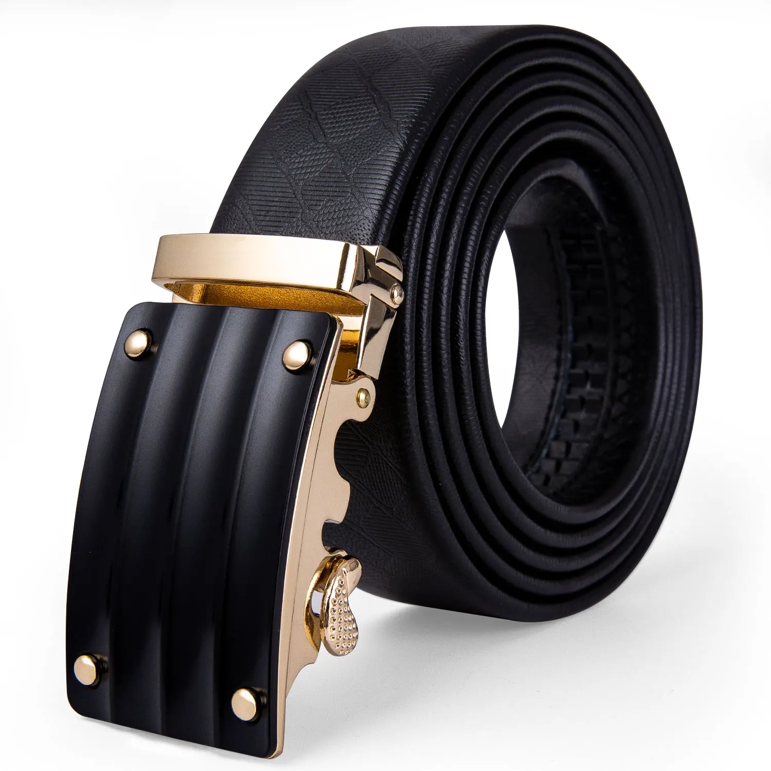 

PD-2058 Hi-Tie Luxury Brand Belts for Men Business Black Leather Belt Men Formal Design Fashion Gold Alloy Buckle Belts