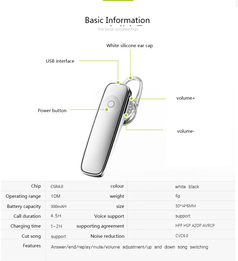 Bluetooth-наушник на одно ухо, беспроводные наушники, мини наушники, гарнитура Bluetooth с микрофоном для телефона, iPhone, xiaomi, samsung