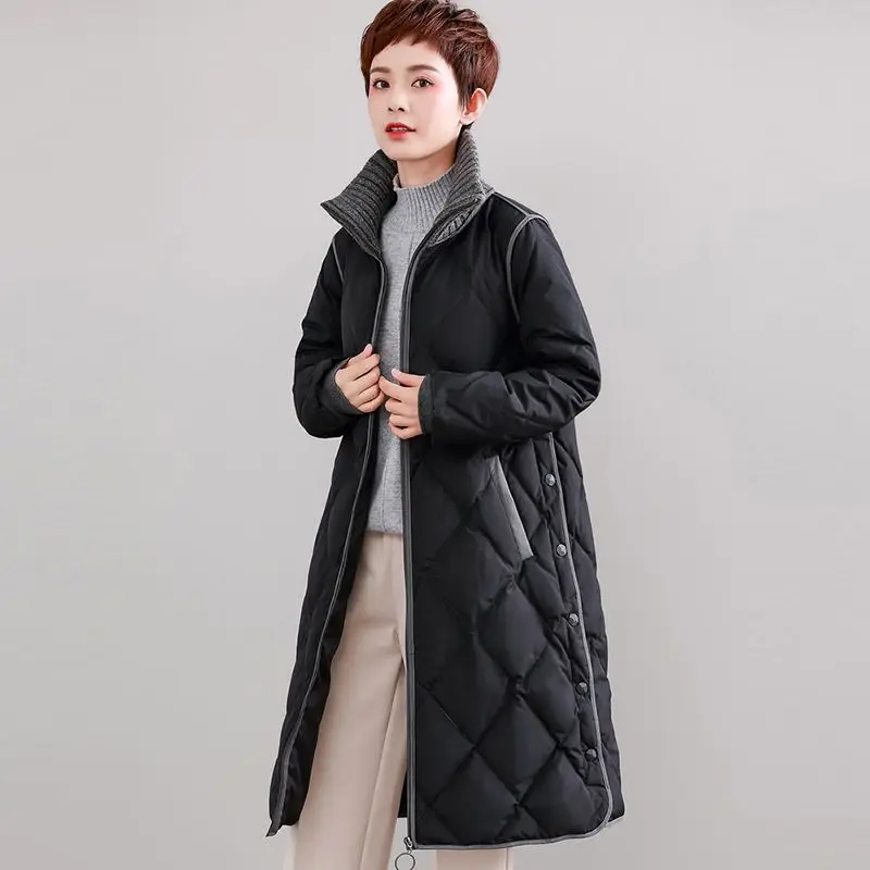 Зимний женский пуховик, 90% утиный пух, Женская Повседневная Длинная Куртка размера плюс, свободный пуховик, верхняя одежда YP2128 - Цвет: Черный