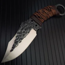 Нож из высокоуглеродистой стали с фиксированным лезвием для походов на открытом воздухе и охоты, военные тактические ножи для выживания с кожаной оболочкой