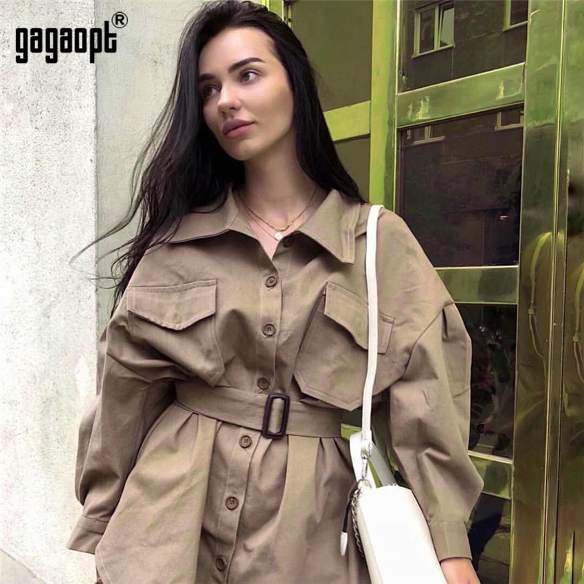 

Gagaopt Vintage Single Breasted Khaki Trench Coat for Women With Belt Classic Casual Office Ladies Business Outwear Streetwear