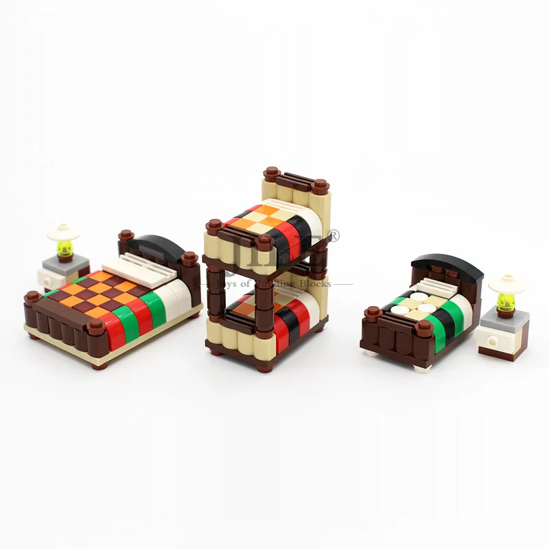 

Free Shipping Moc DIY Indoor Bed House Courtyard Street View Enlighten Building Blocks Bricks Compatible Souptoys Assembled Toy