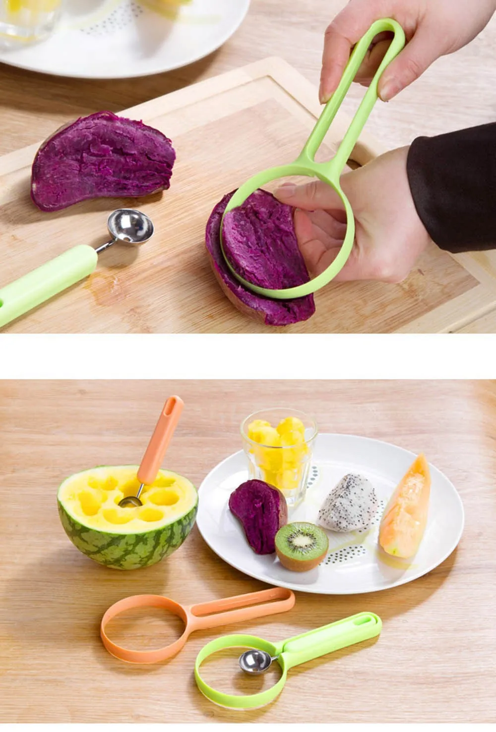 2-In-1-Fruit-Set-Melon-Scoop-Baller-Peeler+Spoon-Random-Plastic-Fruit-&-Vegetable-Cantaloupe-Watermelon-Tomato-Kitchen-Cooking-Tools-Hanging-Seed-Cleaner-KC1014 (4)