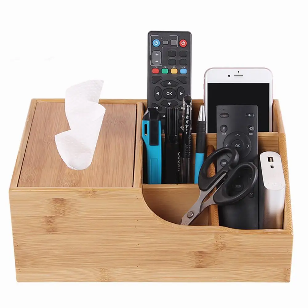 

New Bamboo Wooden Tissue Storage Box Tea Table Remote Control Organizer Multifunctional Paper Storage Box Office Decora Storage