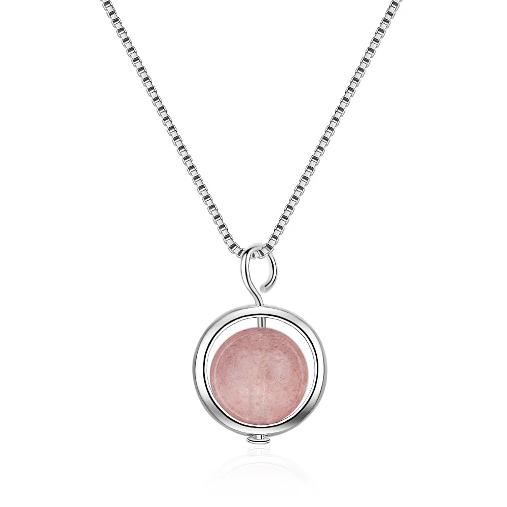

Elegant Pink Strawberry Quartz Choker Necklace 925 Sterling Silver Female Pendant Necklaces Jewelry Women Shot Box Chains Gift