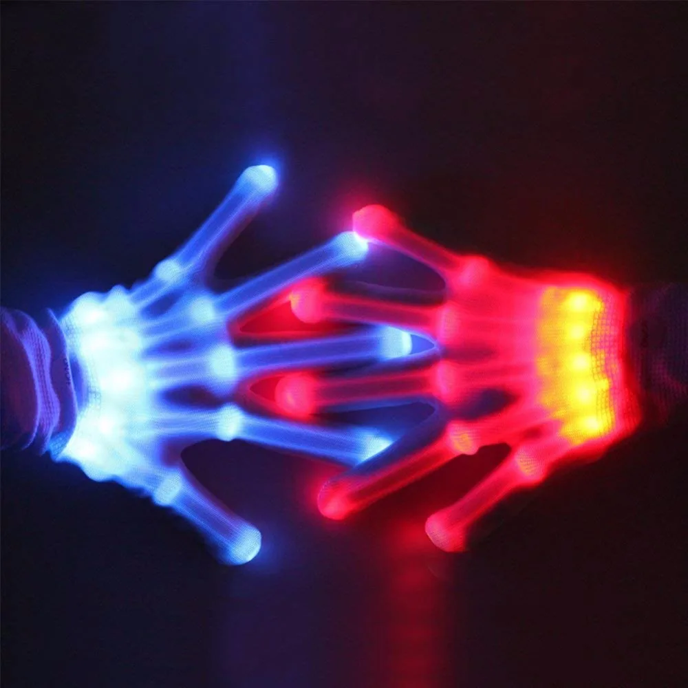 Волшебный светодиодный светильник скелетная перчатка-пачка цветов радуги для вспышки с помощью кончиков пальцев светодиодный перчатки унисекс светильник на палке Перчатки вечерние светильник