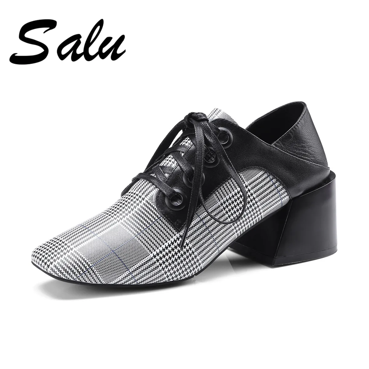 

Salu 2019 Spring New Elegant Ankle Strap Pumps Women Mature Black Office Lady High Heels Shoes Woman big size 11 9